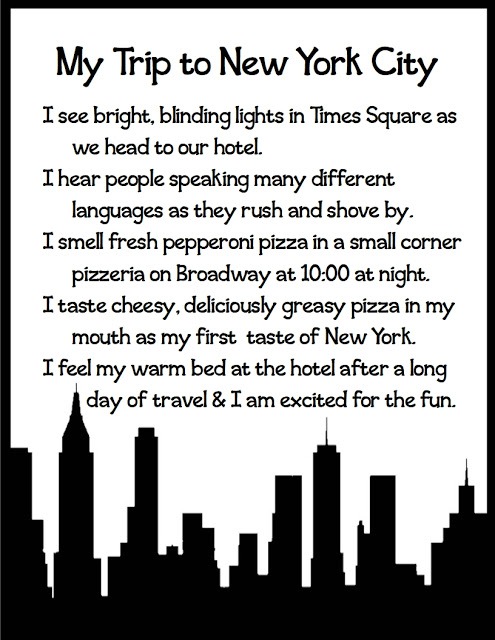 5 senses poem about trip to new york city