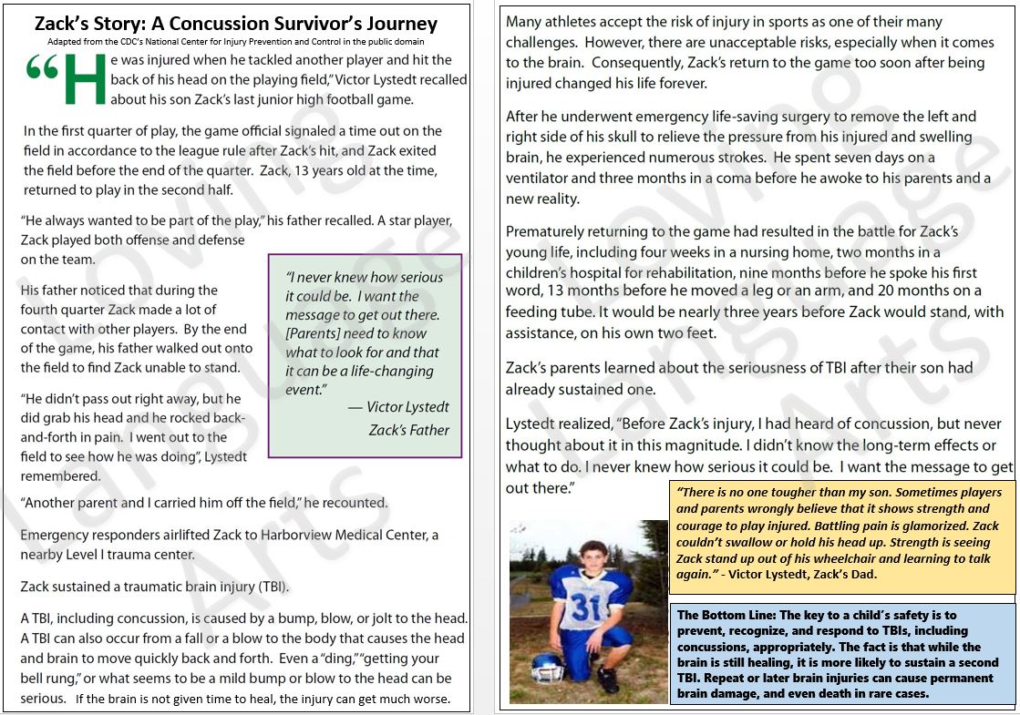 informational text concussion survivor's journey