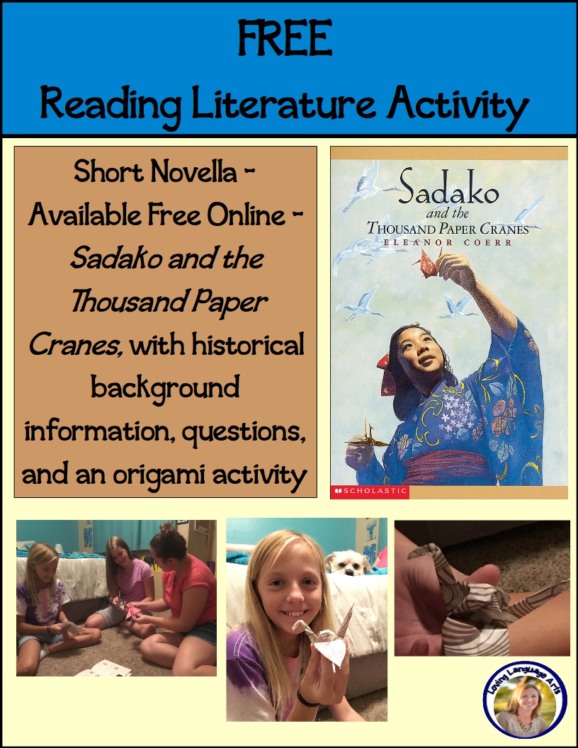 blog header Sadako and the Thousand Paper Cranes free literature activity