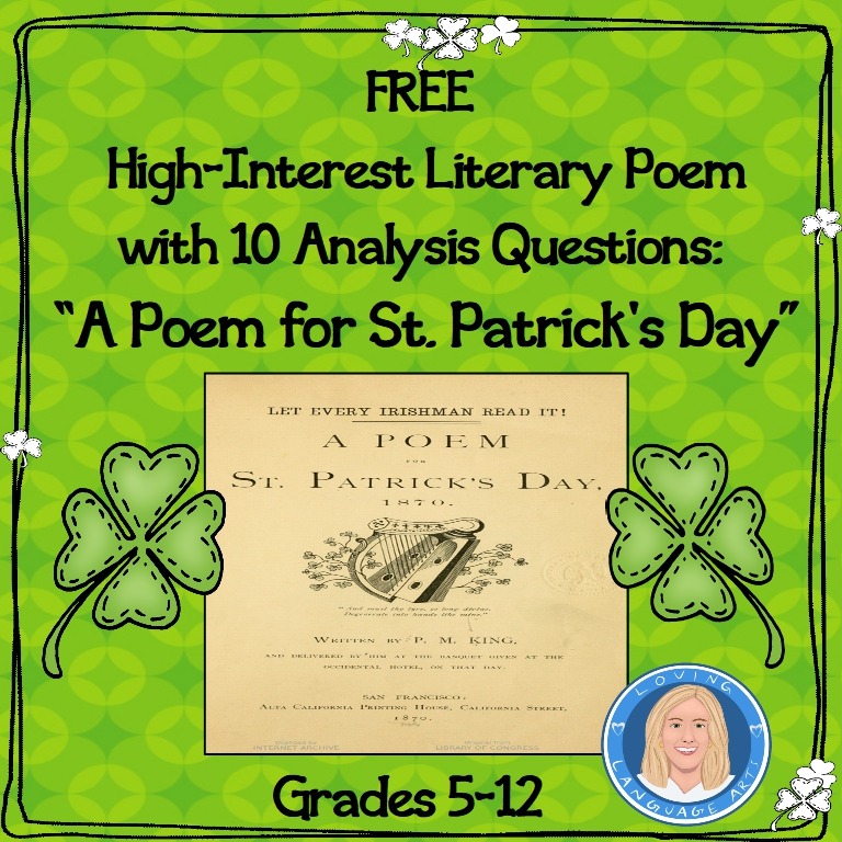 free lesson Irish literary poem for St. Patrick's Day