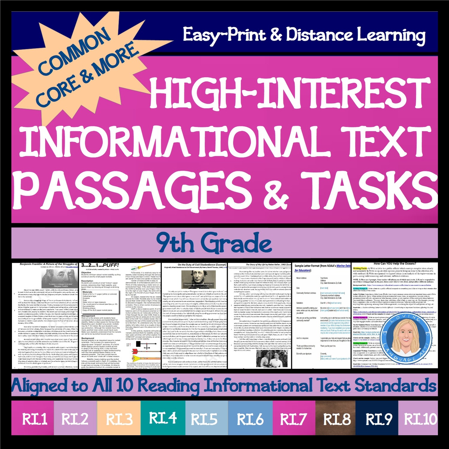 9th grade informational text passages and ELA tasks workbook