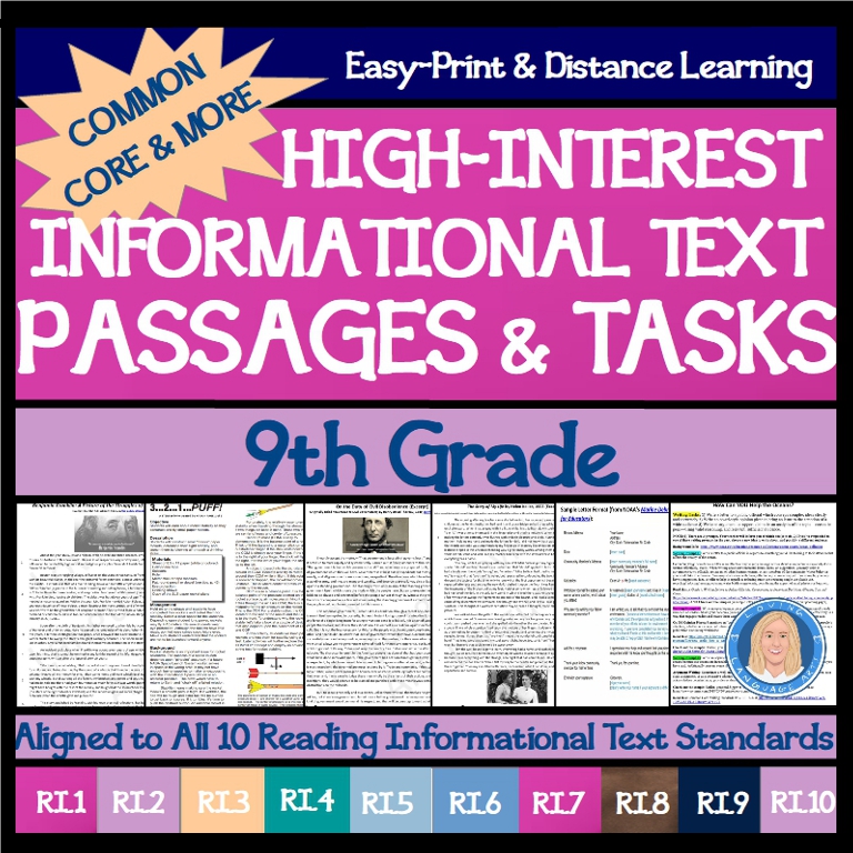 9th grade ELA workbook informational texts and ela tasks