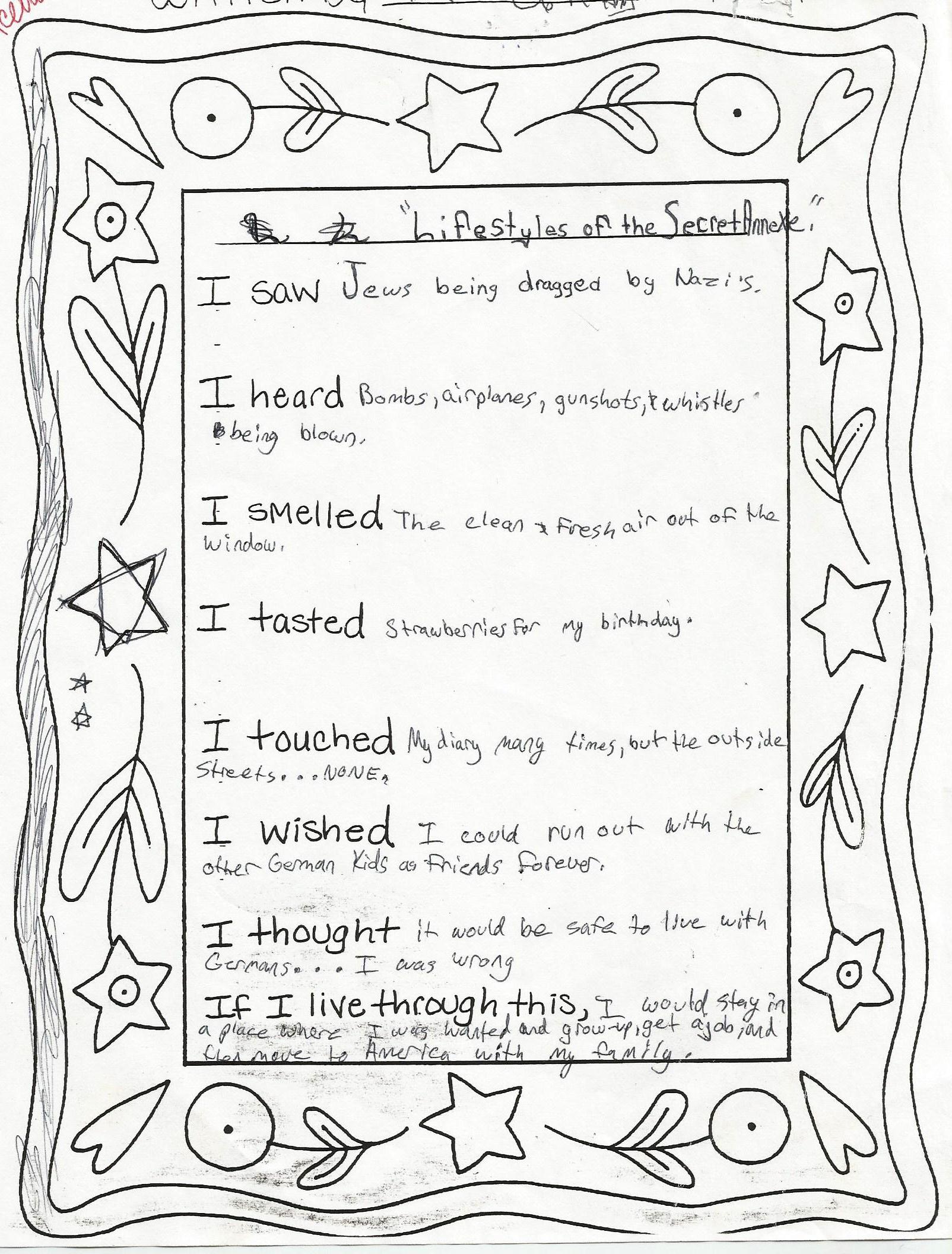 Anne Frank poem written from her point of view Student Sample #4 