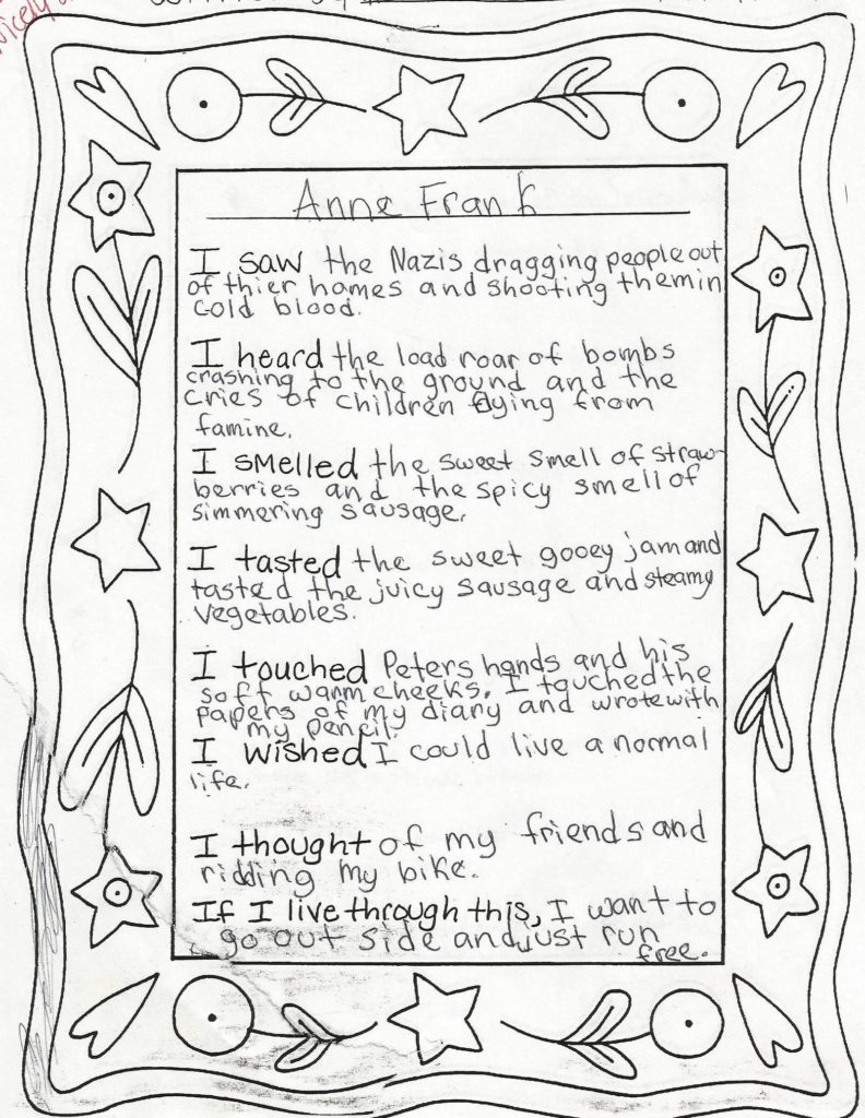 Student Sample #3 Anne Frank Poem written from the point of view of a character in literature