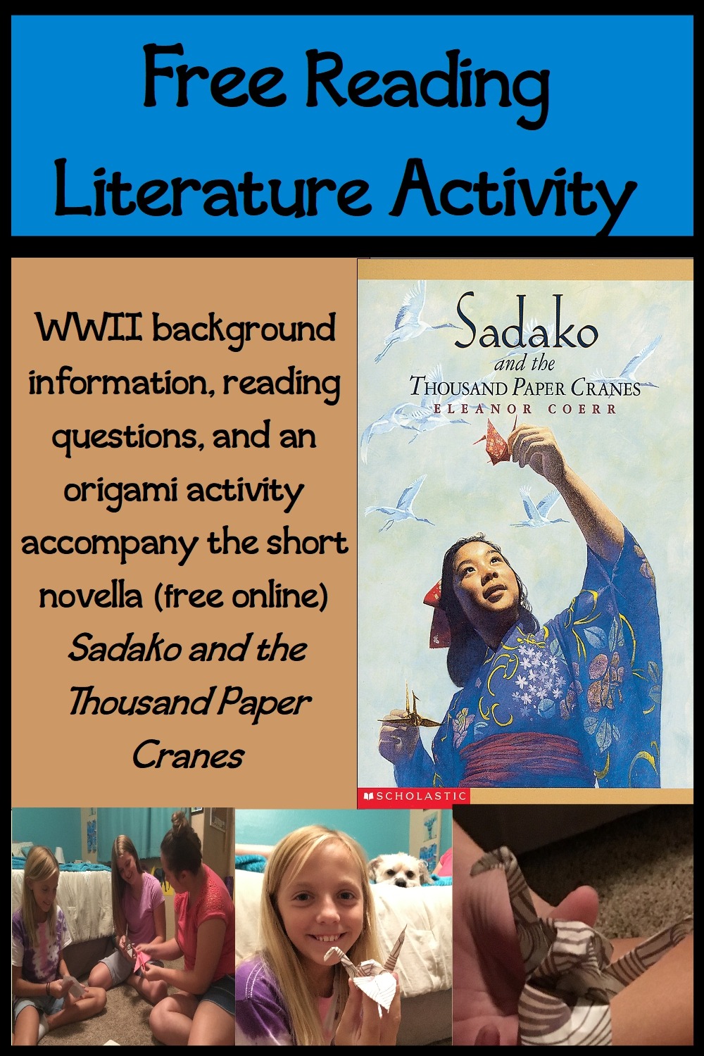 sadako and the thousand paper cranes free reading lesson activity pin