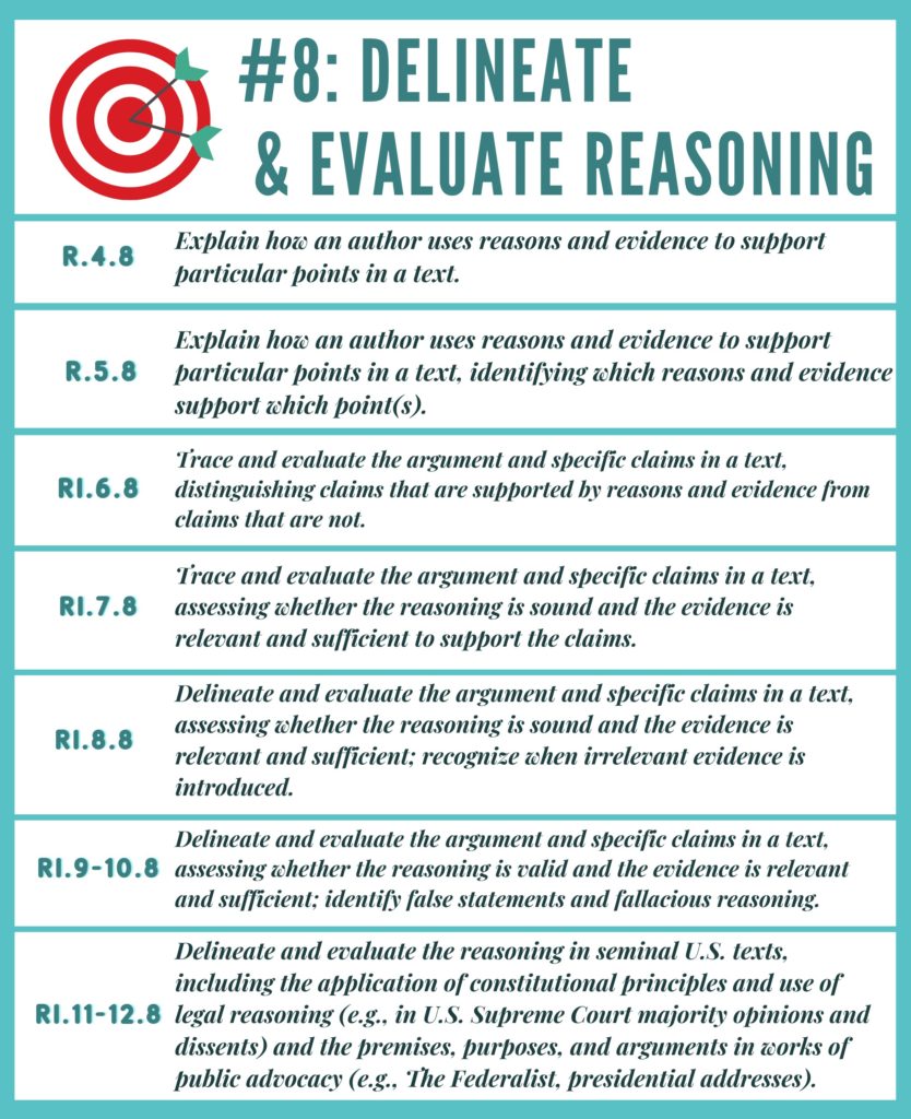 reading informational text assessment test target #8 evaluate reasoning