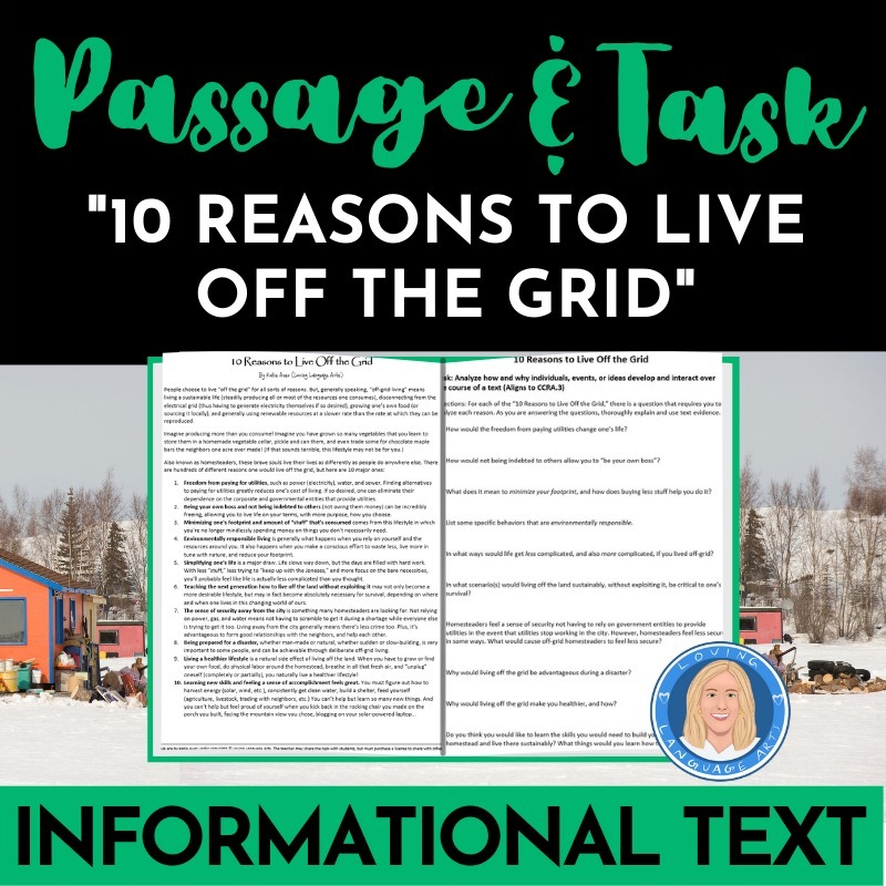 free reading passage and task "10 reasons to live off the grid"