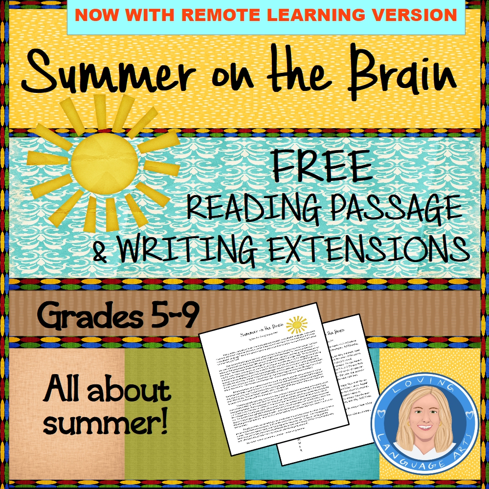 Summer on the Brain Reading Passage and Writing Connections Task free