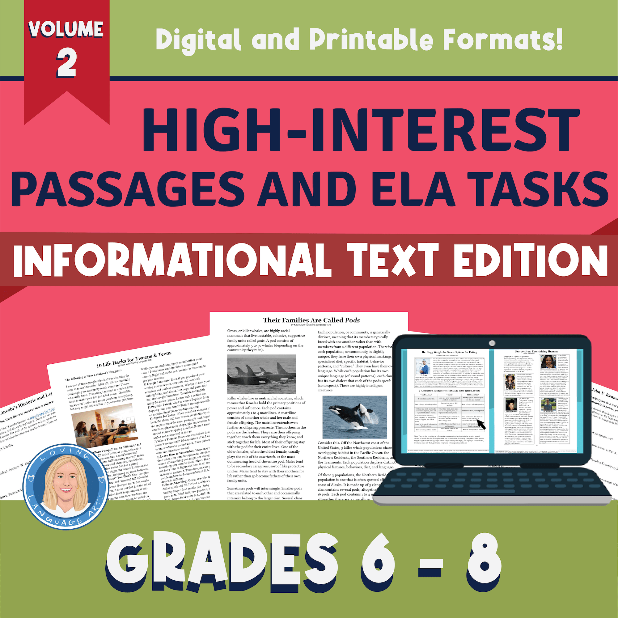 6th-8th grade language arts workbook volume 2 - High-interest passages and tasks.