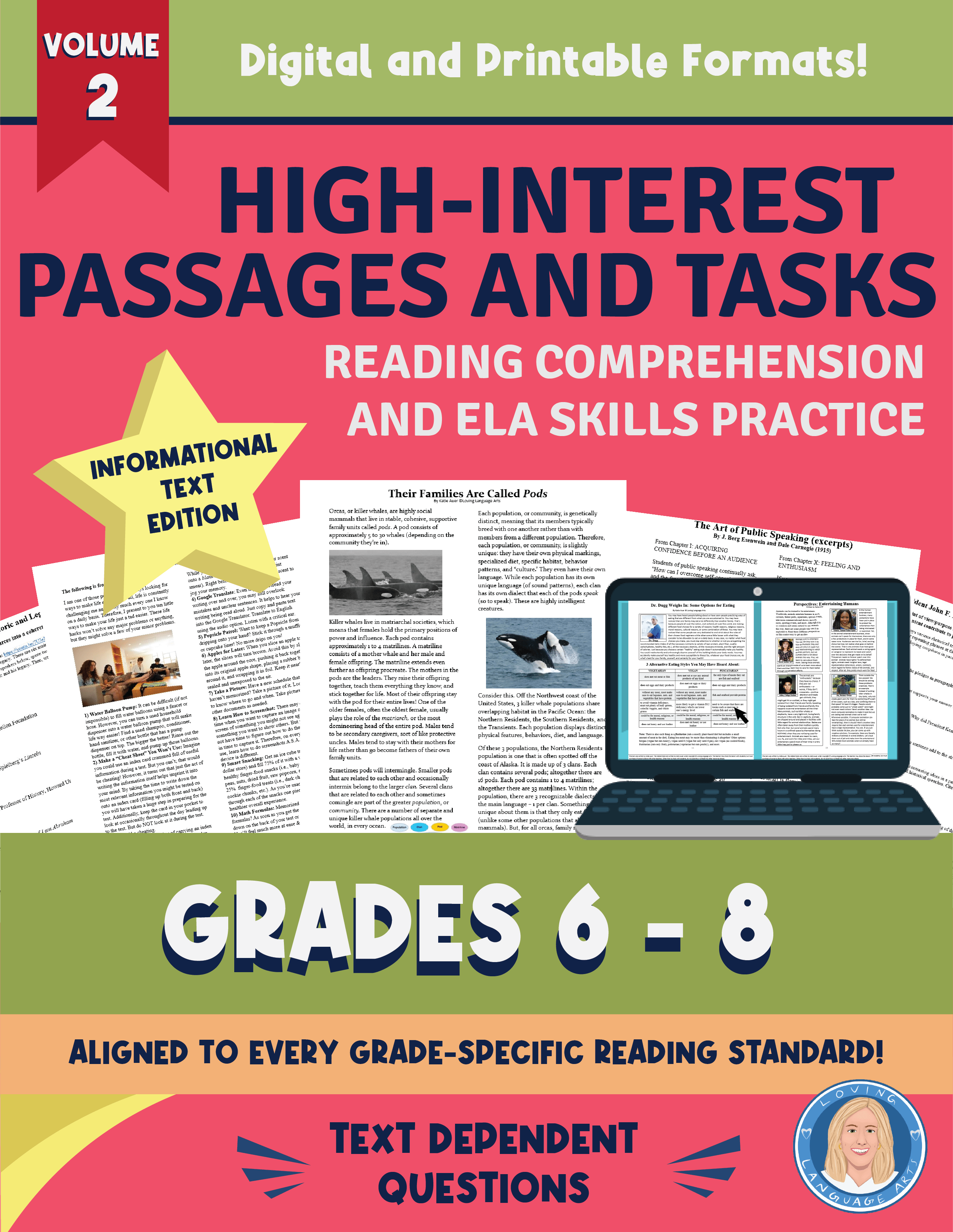 6th-8th grade language arts workbook volume 2 - High-interest passages and tasks.