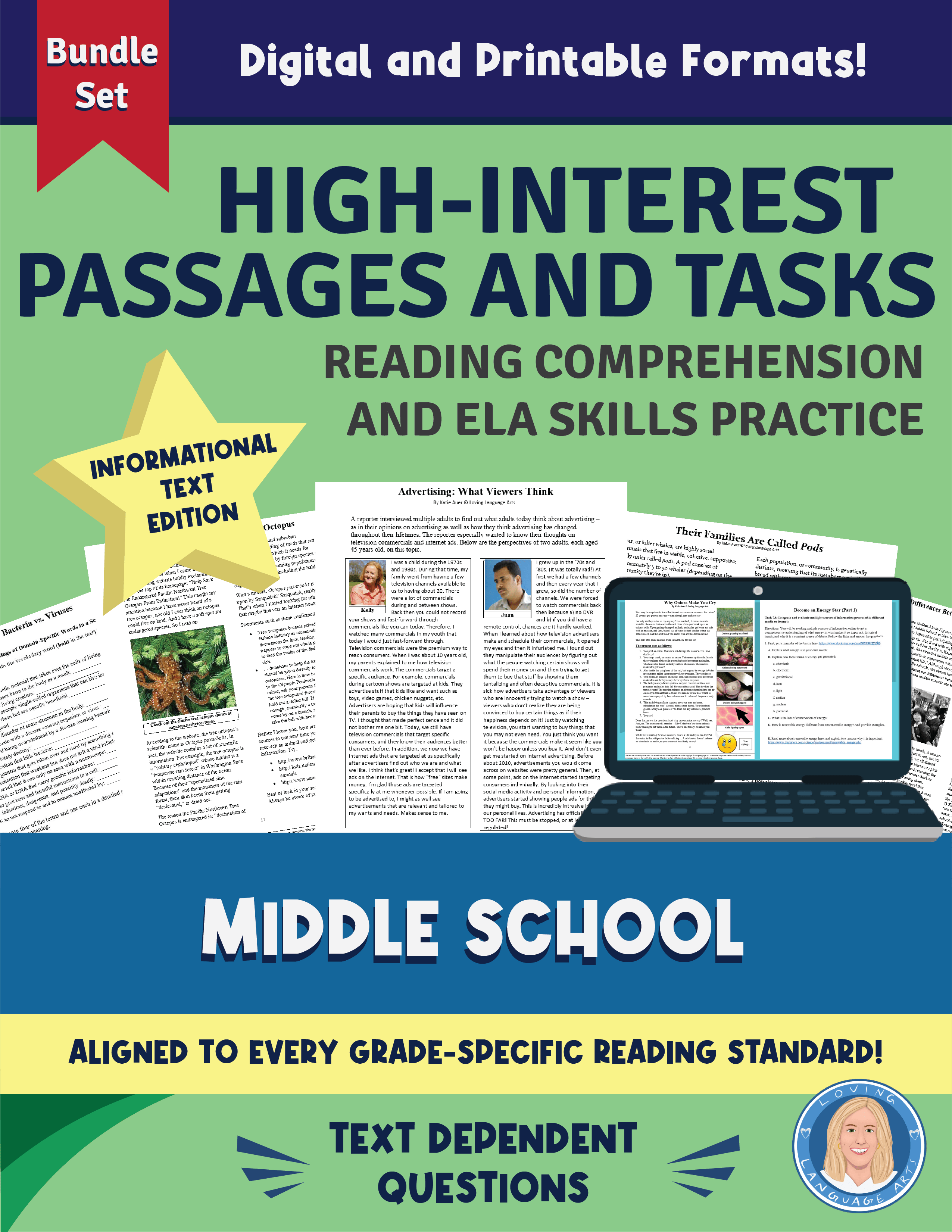 6th-8th grade language arts workbook bundle - High-interest passages and tasks.
