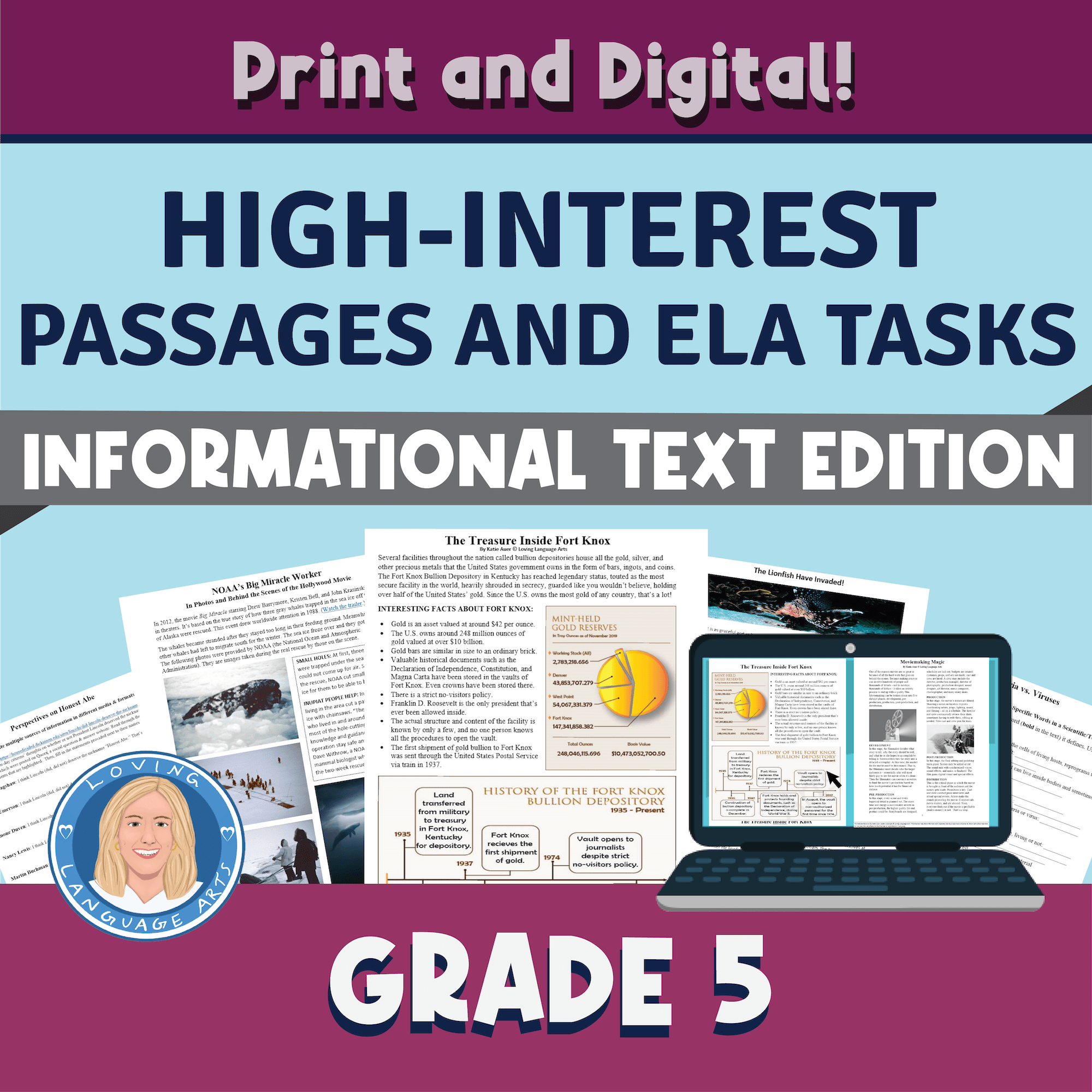 5th grade informational texts and ELA practice tests workbook