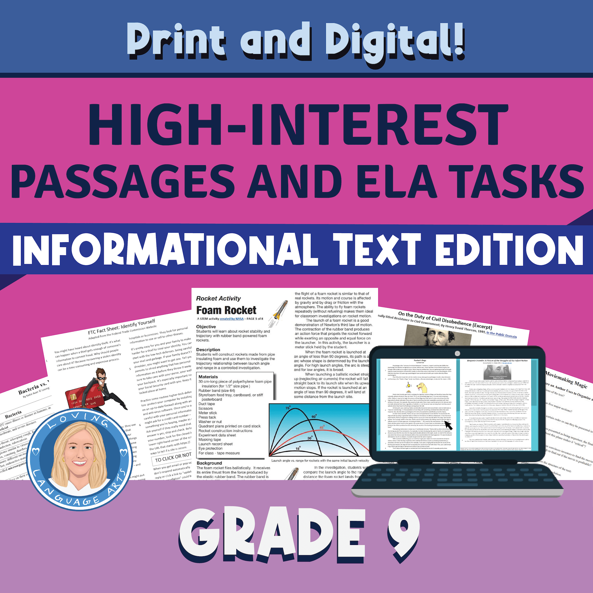 9th grade informational text passages and ELA tasks workbook