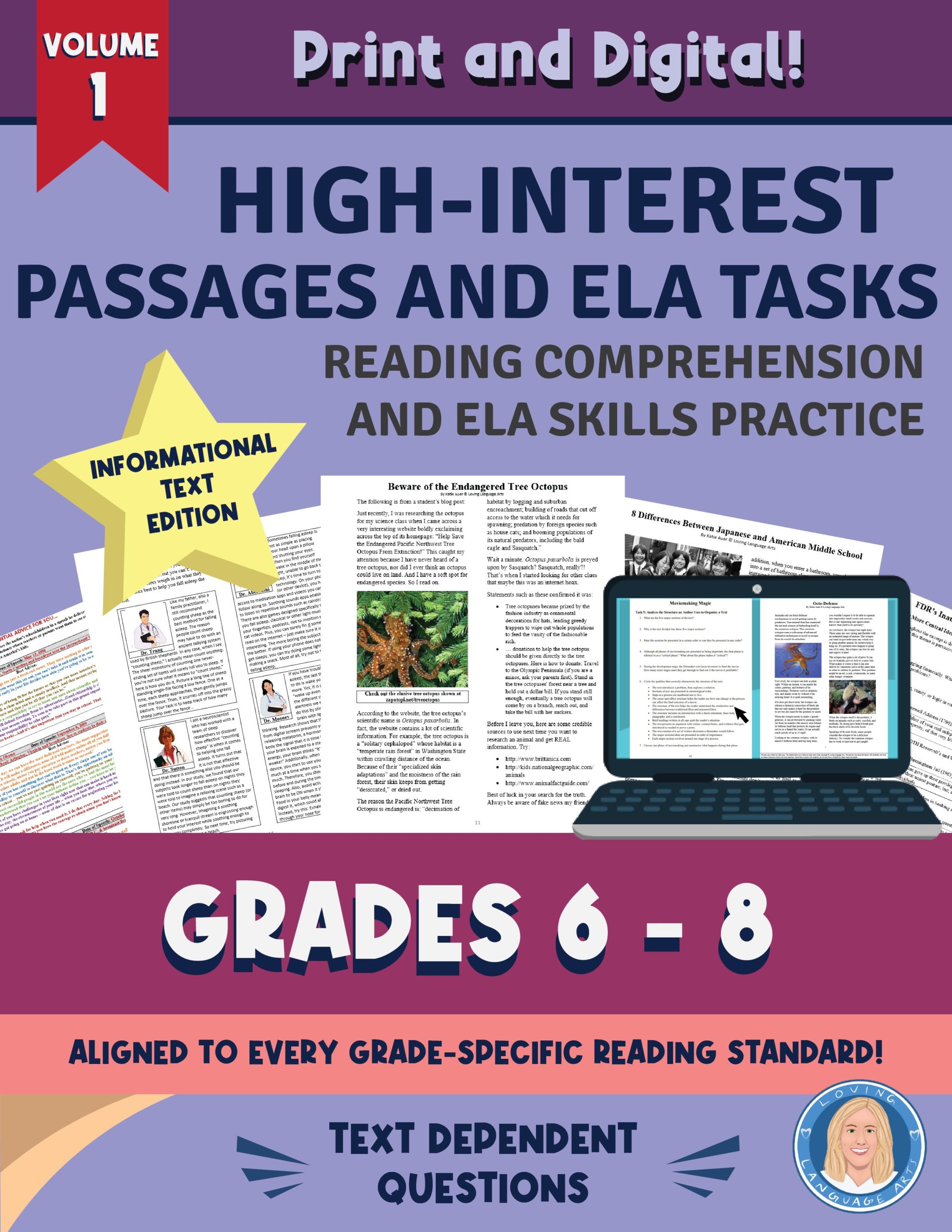 6th-8th grade language arts workbook volume 1 - High-interest passages and tasks.