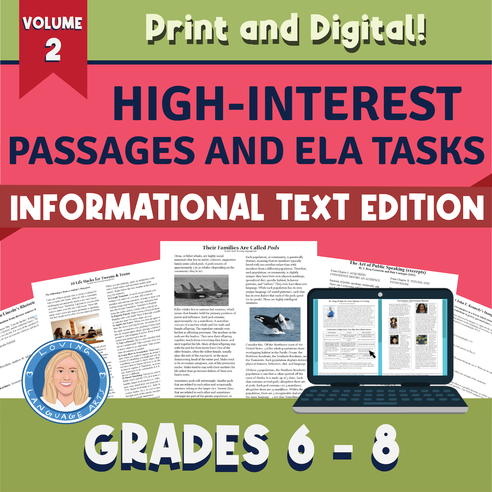 middle school informational text passages and ela tasks volume 2